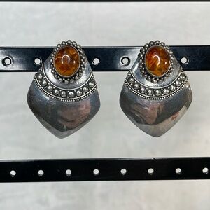 Vintage sterling silver and amber earrings.